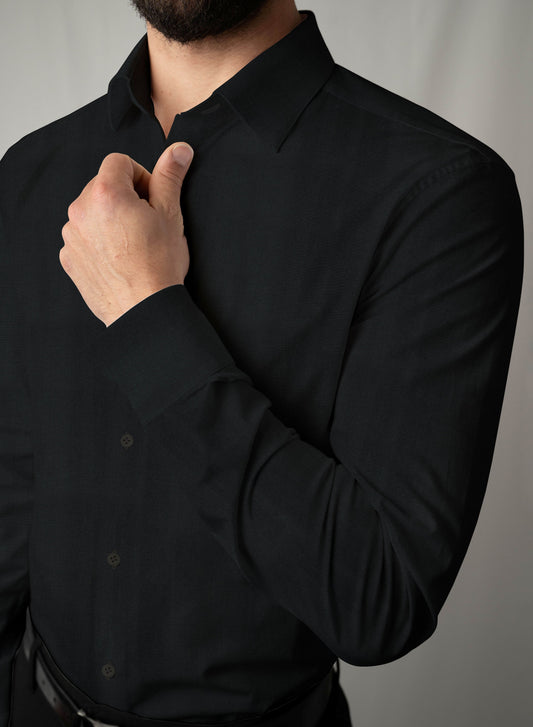 Custom Fitted Dress Shirt - Black Stretch Cotton (CM0297)