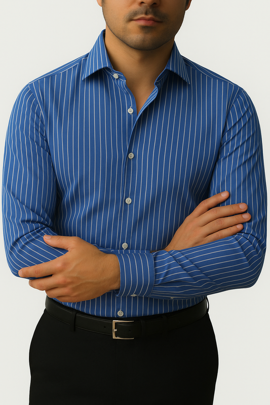 High Counts Sateen Finish Blue Stripe - Custom Tailored Shirt