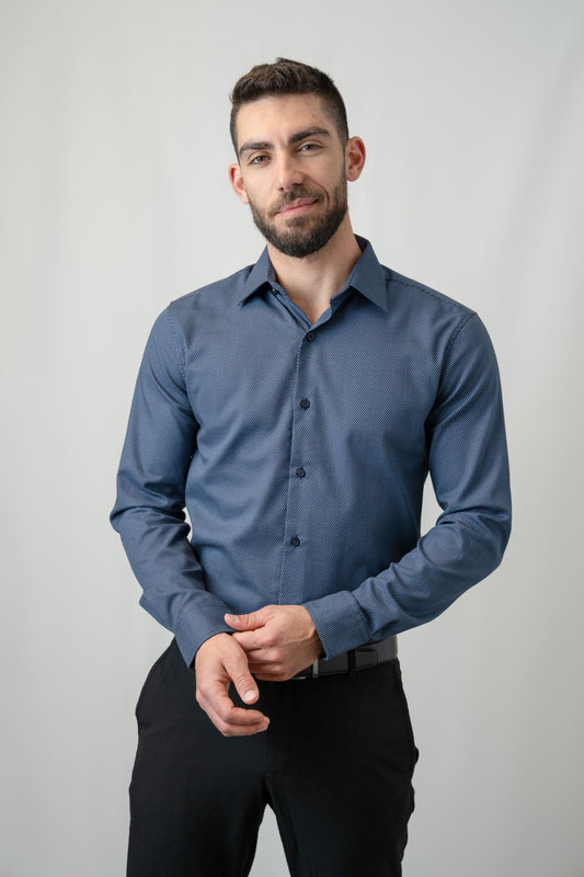 Navy Blue Textured Button Down - Custom Dress Shirt
