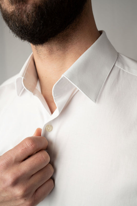 Custom Fitted Dress Shirt - #CC68 White Stretch Cotton