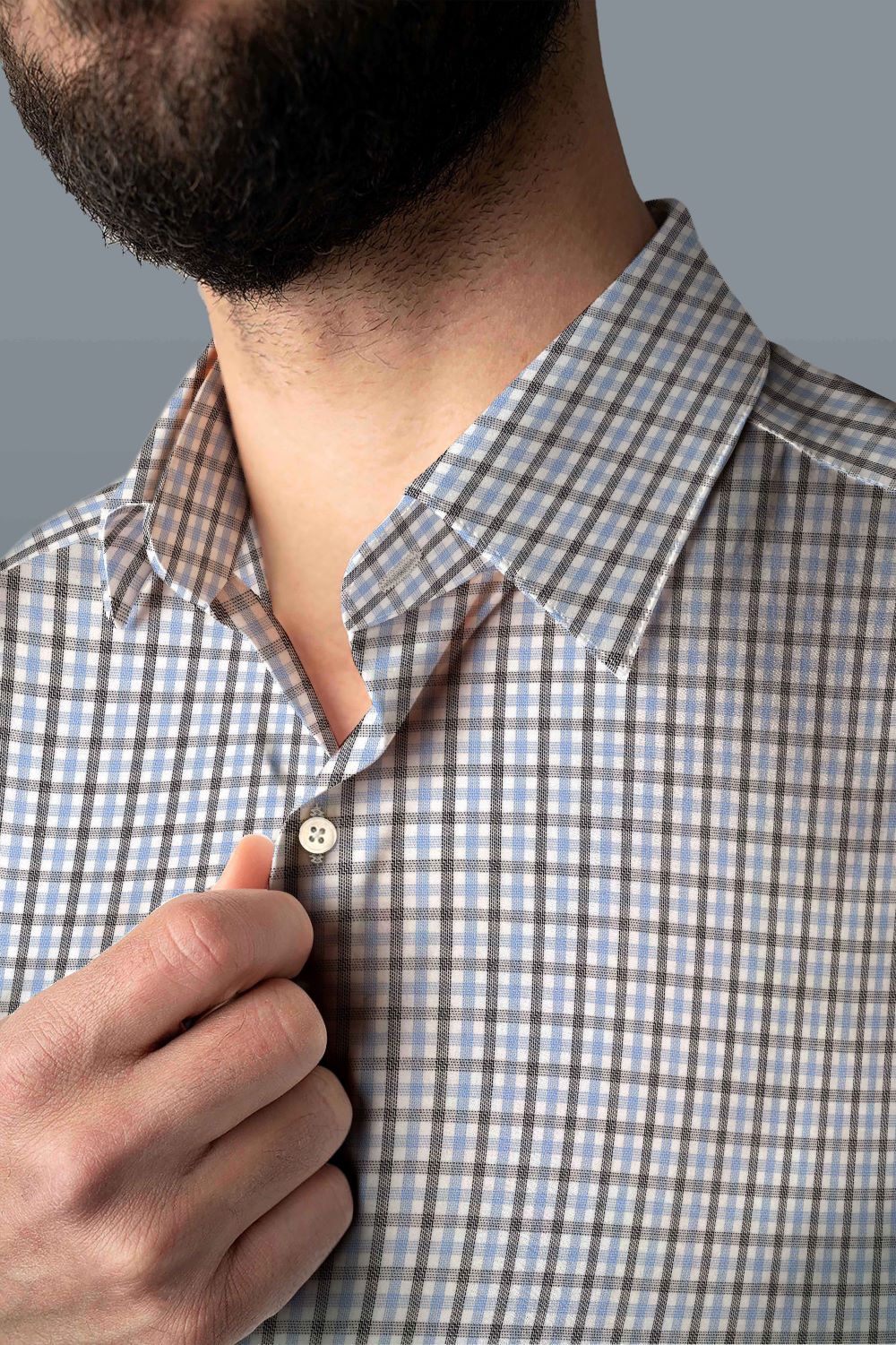 Grey White Check #NF-CS-11, 100% Cotton , Men's Monogrammed Custom Tailored Dress Shirt Grey White Check #NF-CS-11, 100% Cotton , Men's Monogrammed Custom Tailored Dress Shirt