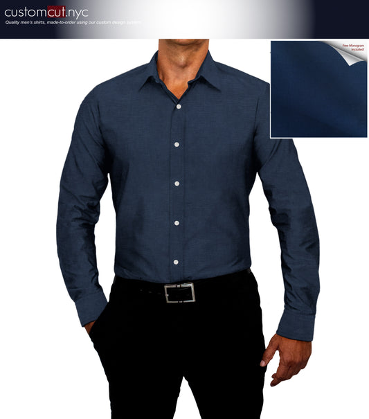 Wrinkle Free Cotton Stretch Navy Dress Shirt (Item cc72)