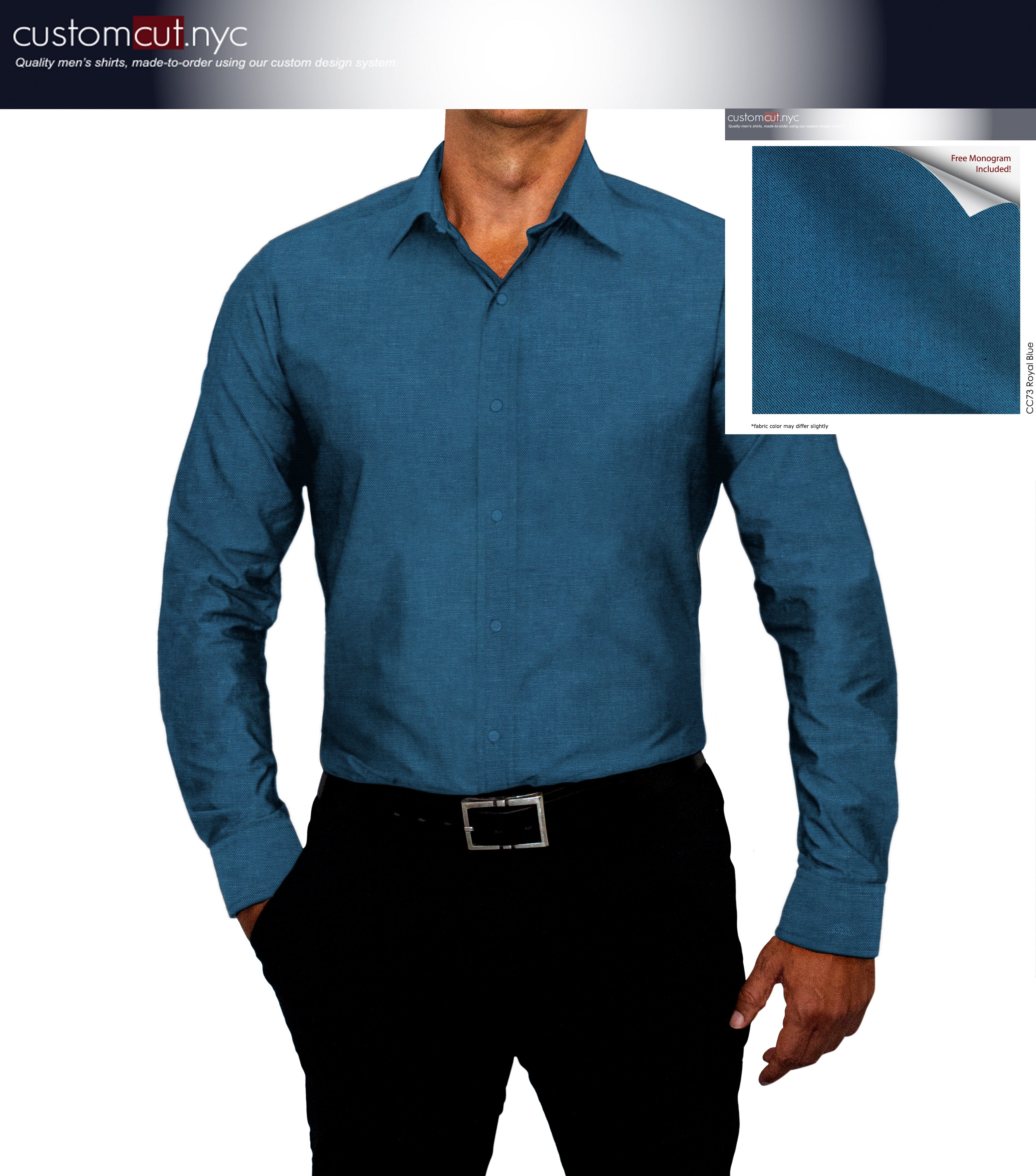 Wrinkle Free Cotton Stretch Royal Blue Dress Shirt (Item cc73) Wrinkle Free Cotton Stretch Royal Blue Dress Shirt (Item cc73)