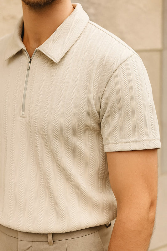 Bruno Copenhagen SS Zip Textured Polo Ivory