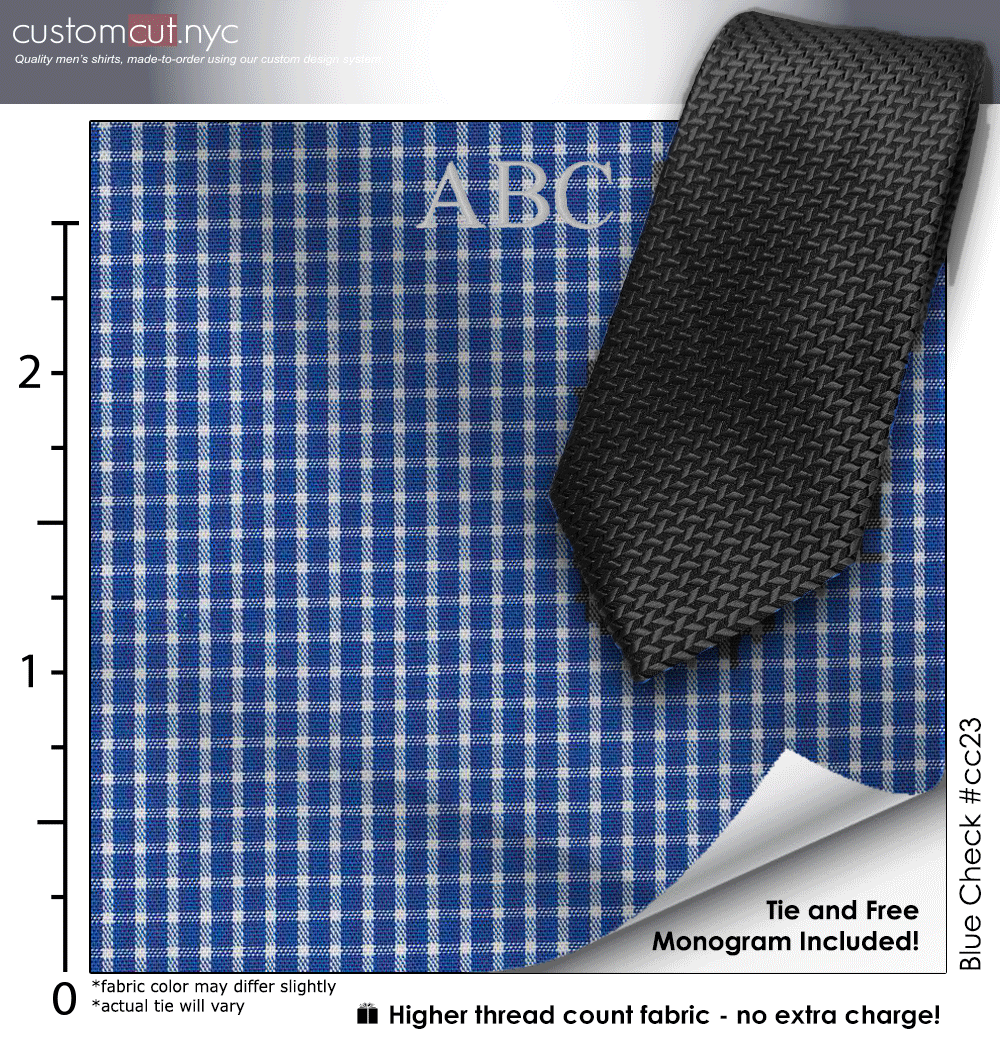 Tie Set, Blue Check #cc23, 100% Cotton Men's Monogrammed Custom Dress Shirt