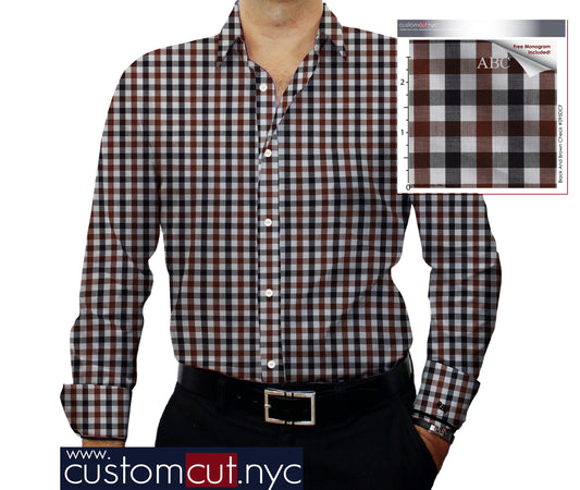 Radciff Plaid  Fine Counts Cotton Deep Brown Custom Monogrammed Dress Shirt (#095DCF)