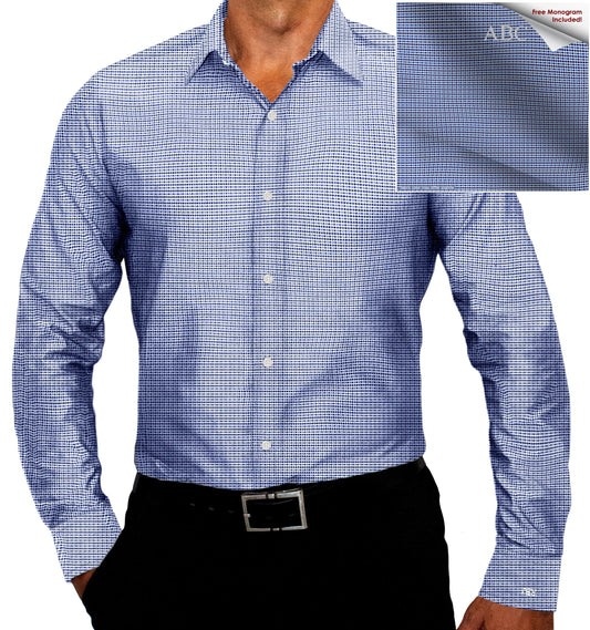 Blue White Polka Dots Button Down Dress Shirt  (NF13)