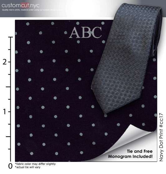 Tie Set, Navy Dot Print #cc17, 100% Cotton Men's Monogrammed Custom Dress Shirt.