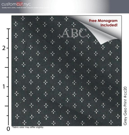Grey Geo Print #cc20, 100% Cotton, 100% Cotton, Men's Monogrammed Custom Tailored Dress Shirt