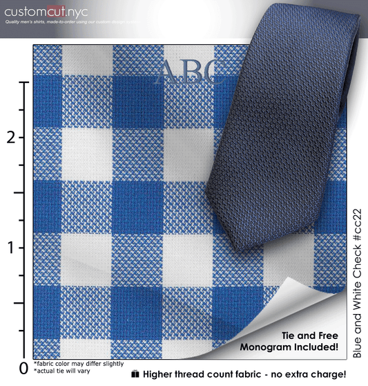 Tie Set, Blue and White Check #cc22, Men's Custom Dress Shirt.