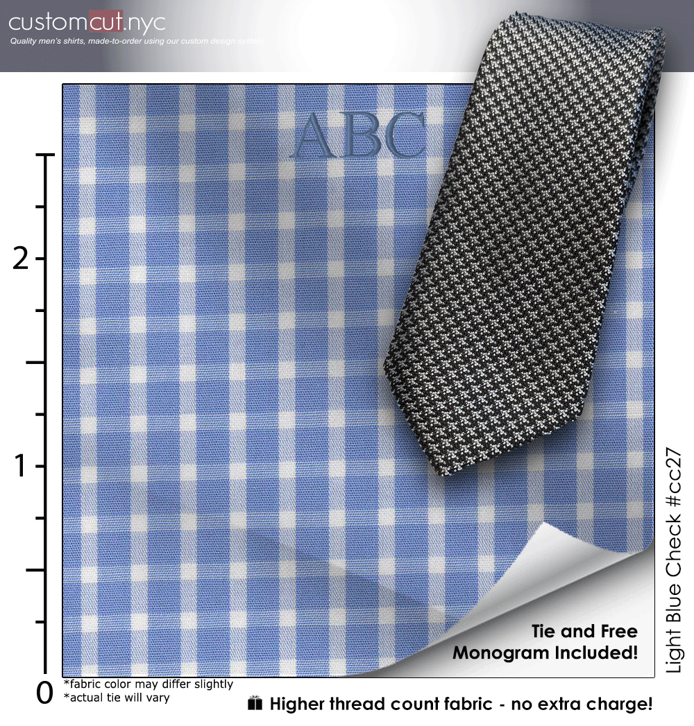 Tie Set, Light Blue Check #cc27, 100% Cotton Men's Monogrammed Custom – CustomCut NYC Tie Set, Light Blue Check #cc27, 100% Cotton Men's Monogrammed Custom – CustomCut NYC