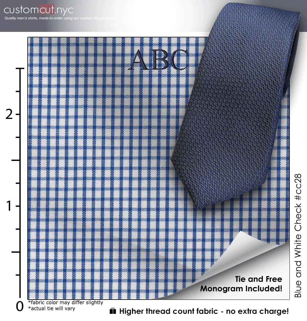 Tie Set, Blue and White Check #cc28, Men's Custom Dress Shirt. Tie Set, Blue and White Check #cc28, Men's Custom Dress Shirt.
