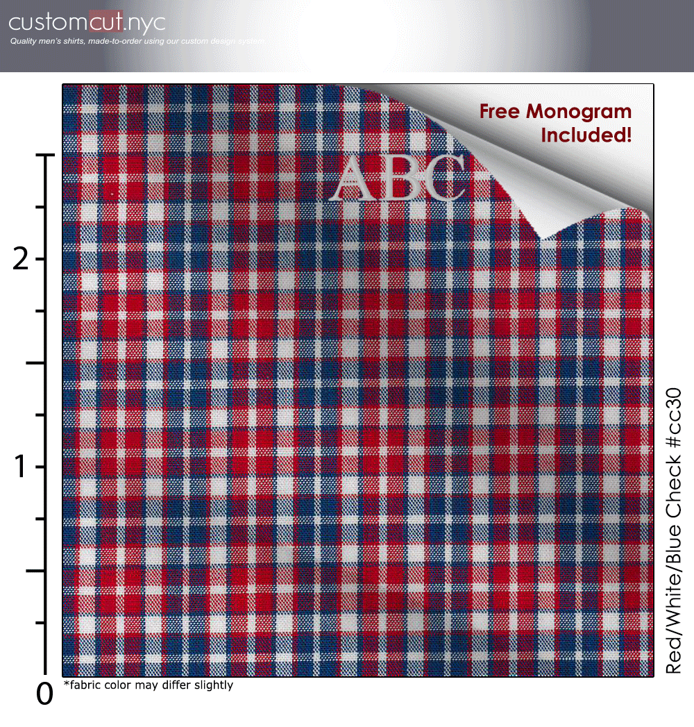 Red/White/Blue Check #cc30, 100% Cotton, Men's Monogrammed Custom Tailored  Dress Shirt