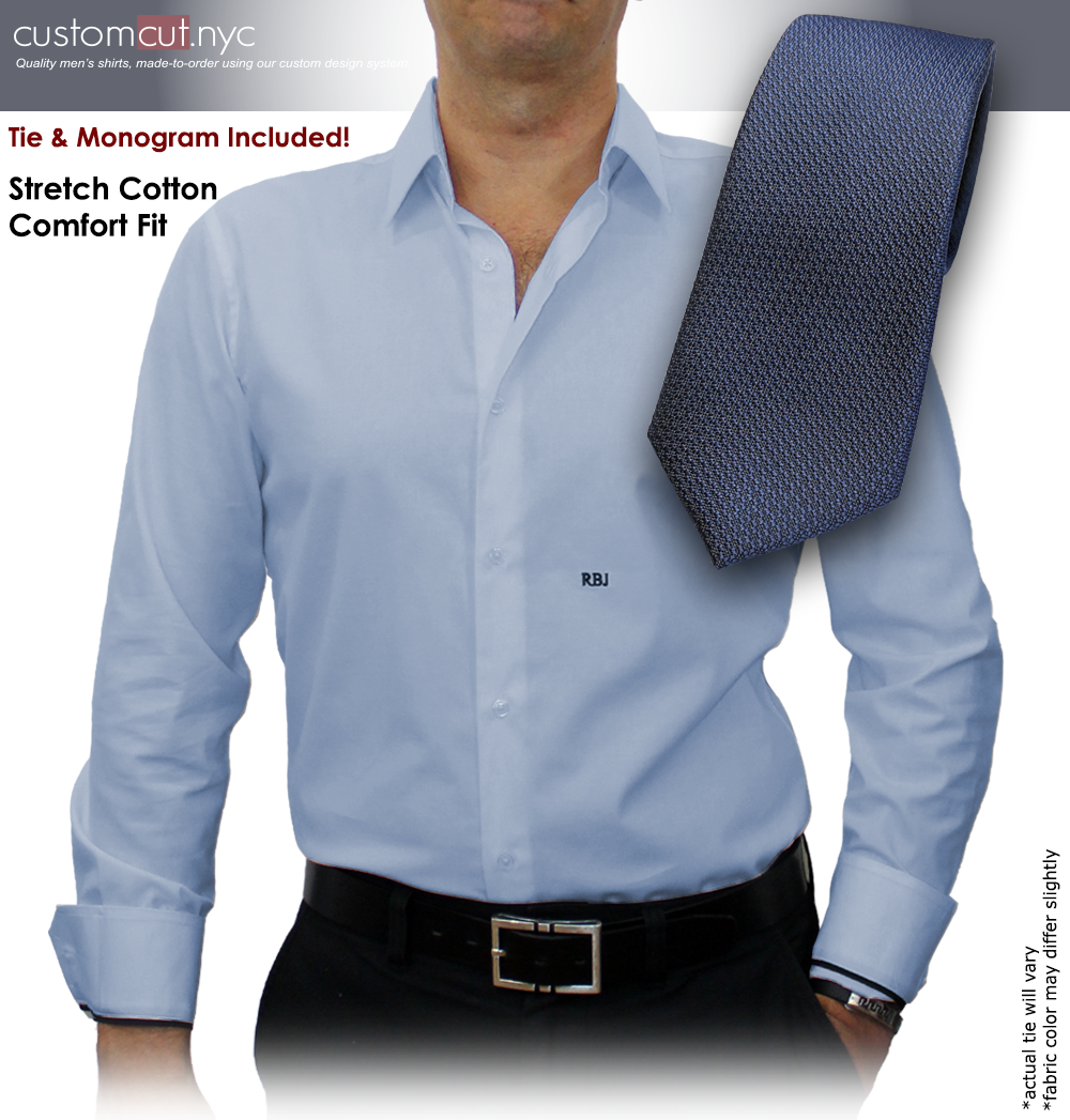 Tie Set, Light Blue Solid #cc43, 97% 3%Lycra Cotton Men's Monogrammed Custom Dress Shirt. gs