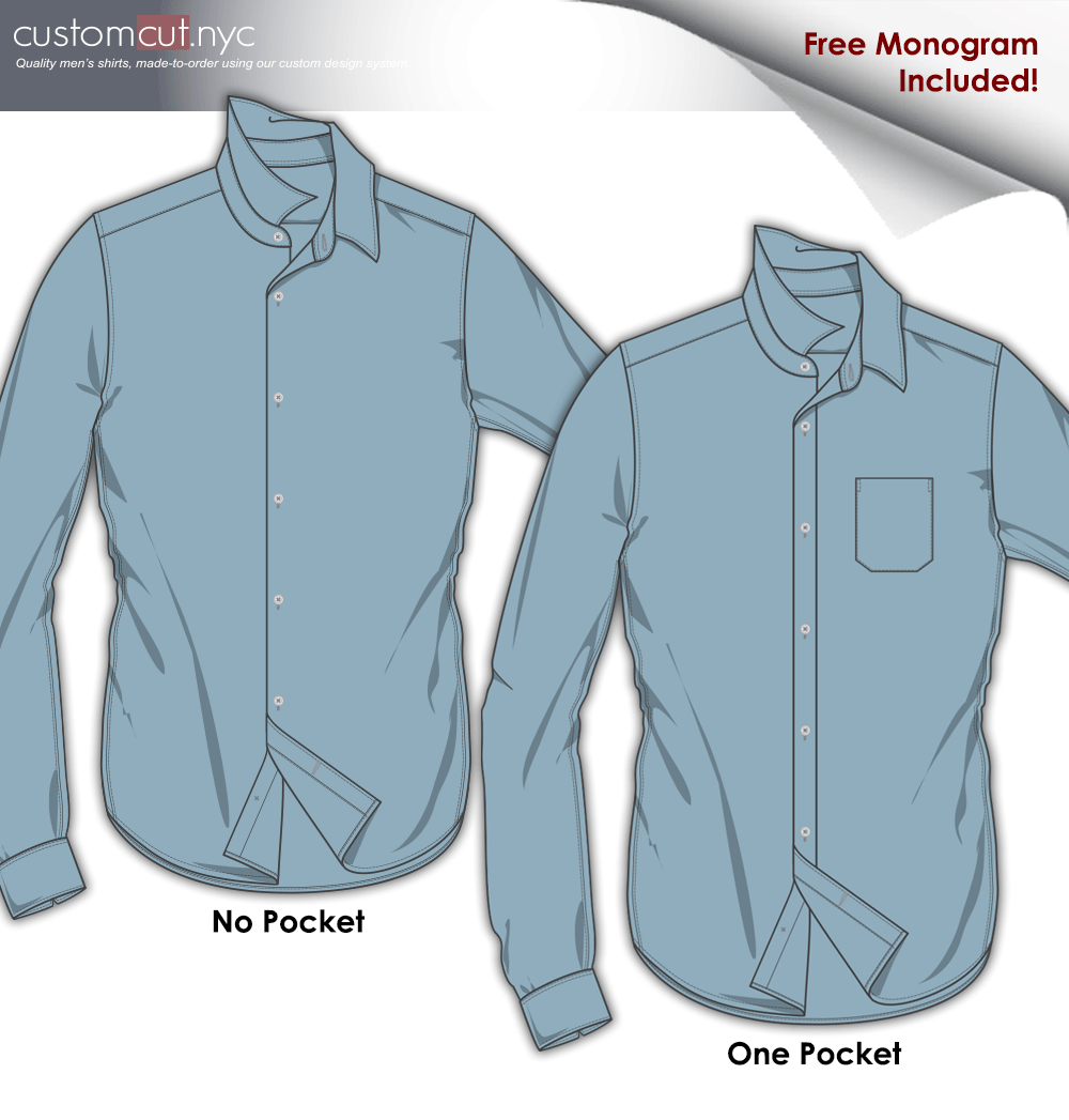White and Lt. Blue Check #cc24, 100% Cotton Men's Monogrammed Custom Dress Shirt.