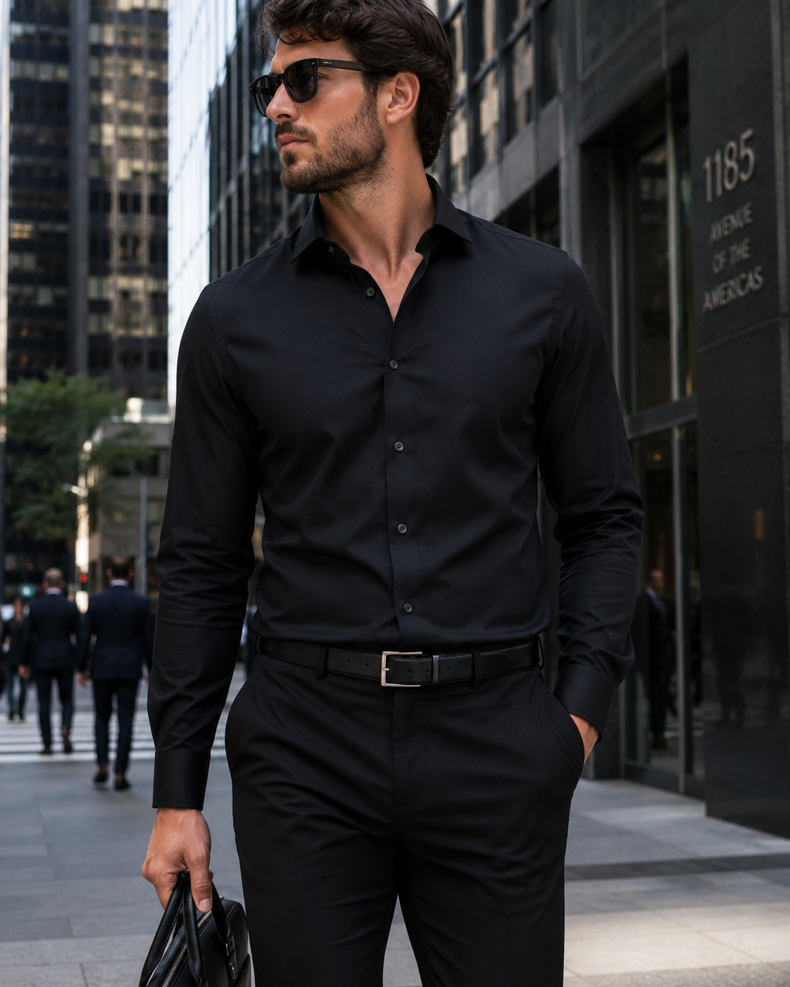 Black Solid Stretch Cotton - Custom Tailored Dress Shirt