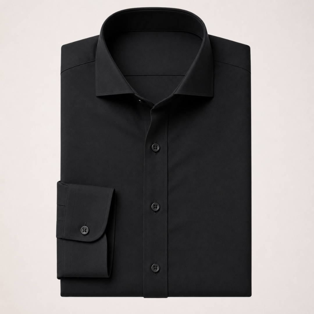 Black Solid Stretch Cotton - Custom Tailored Dress Shirt
