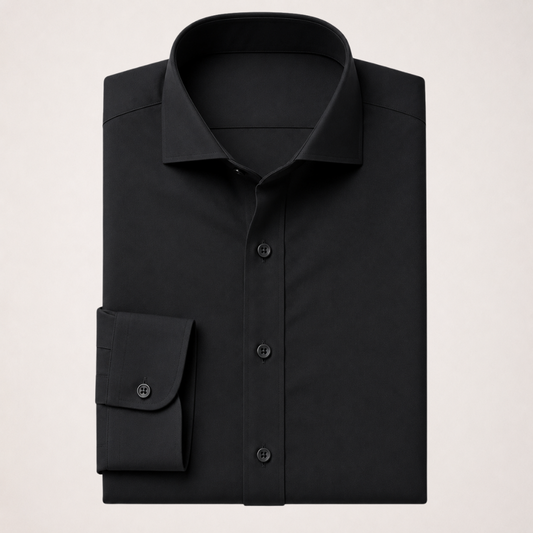 Black Solid Stretch Cotton - Custom Tailored Dress Shirt
