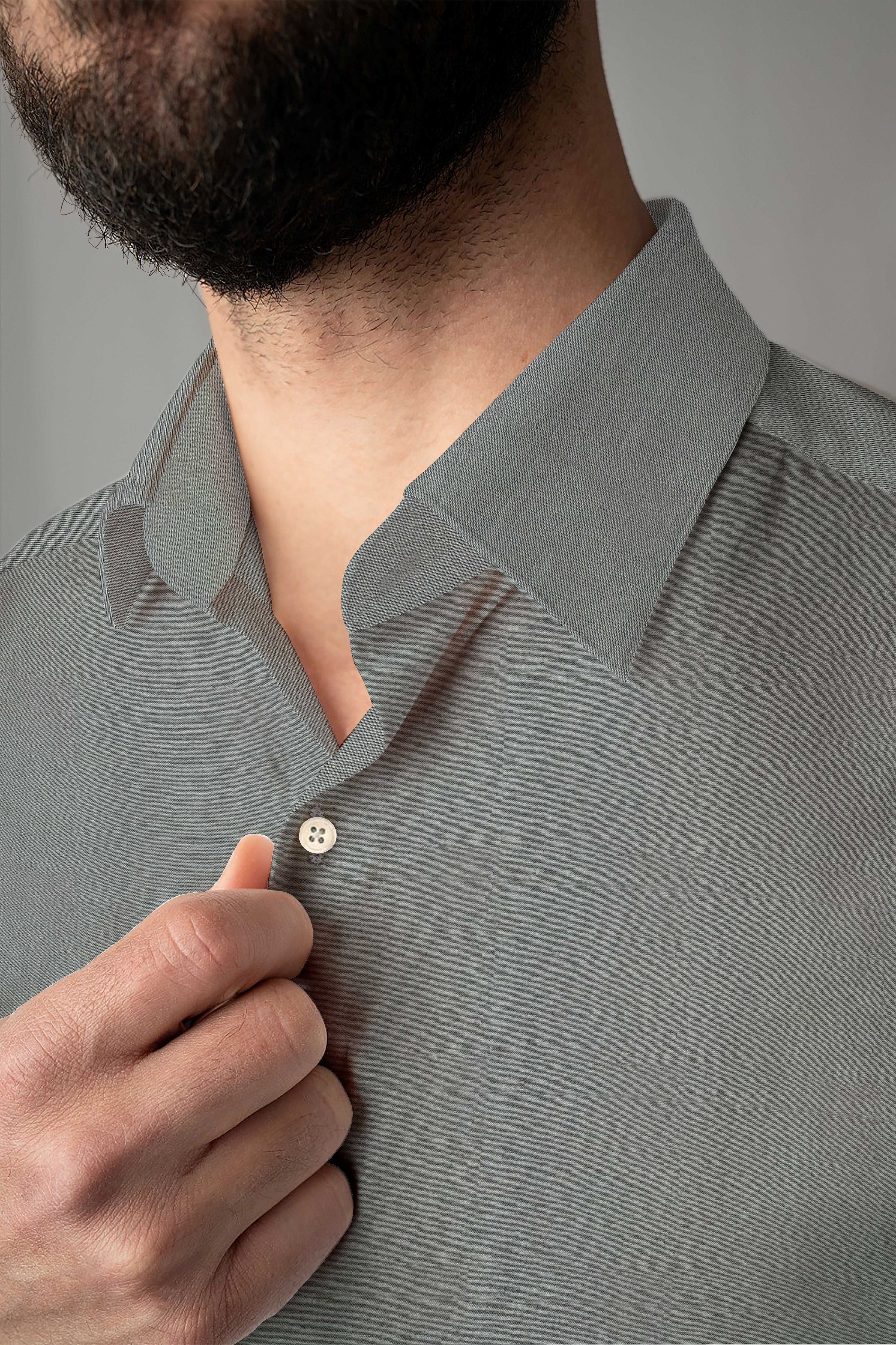 Custom Fitted Dress Shirt - Dark Grey Stretch Cotton (CM0297)