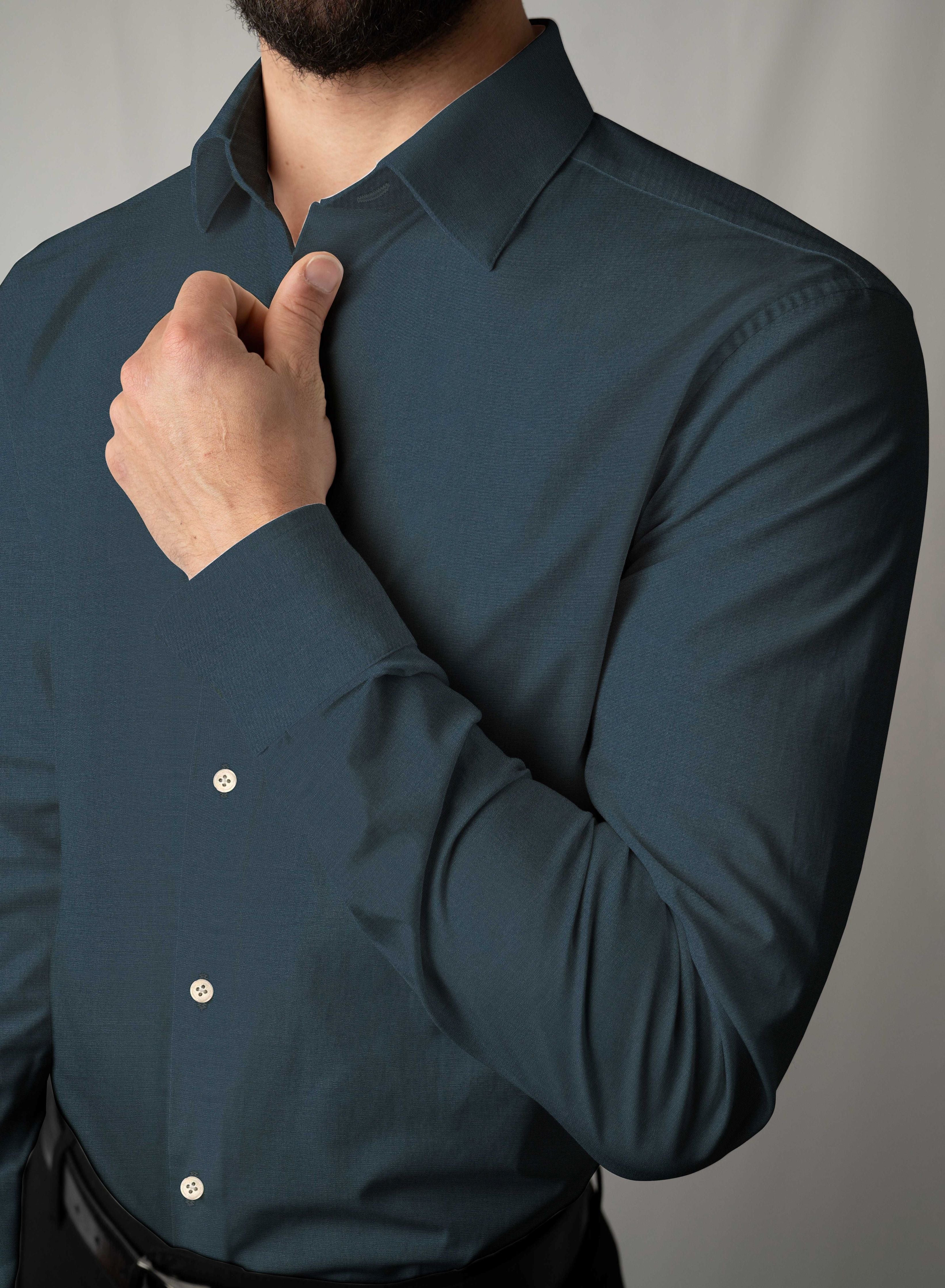 Custom Fitted Dress Shirt - Dark Turquoise Cotton (CM0297)