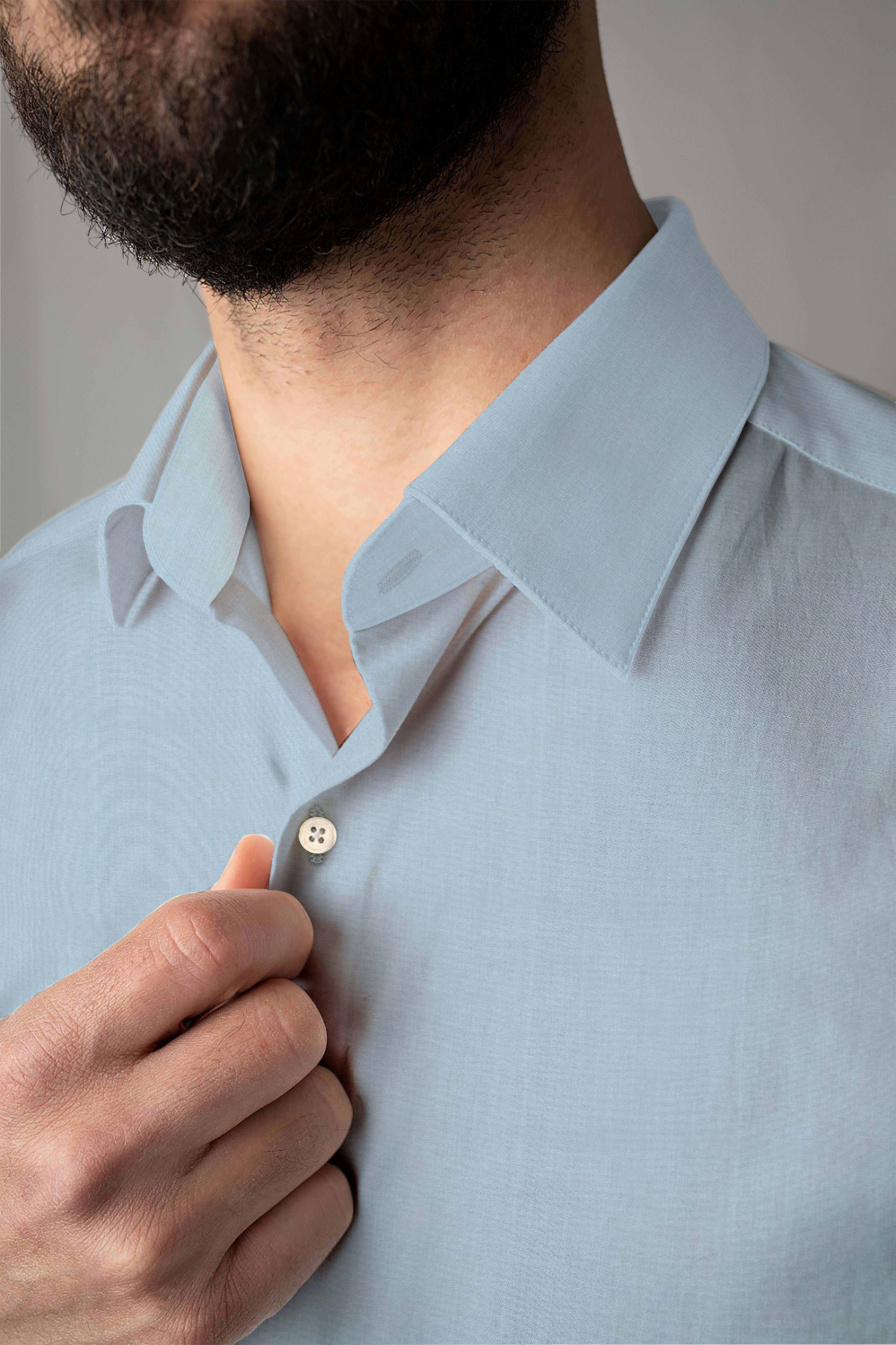 Custom Fitted Dress Shirt - Light Blue Stretch Cotton (CM0297)