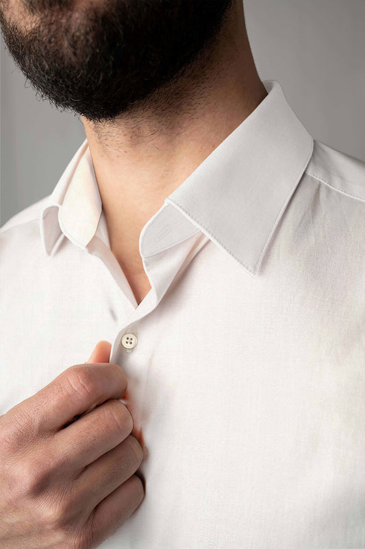Custom Fitted Dress Shirt - White Stretch Cotton (CM0297)