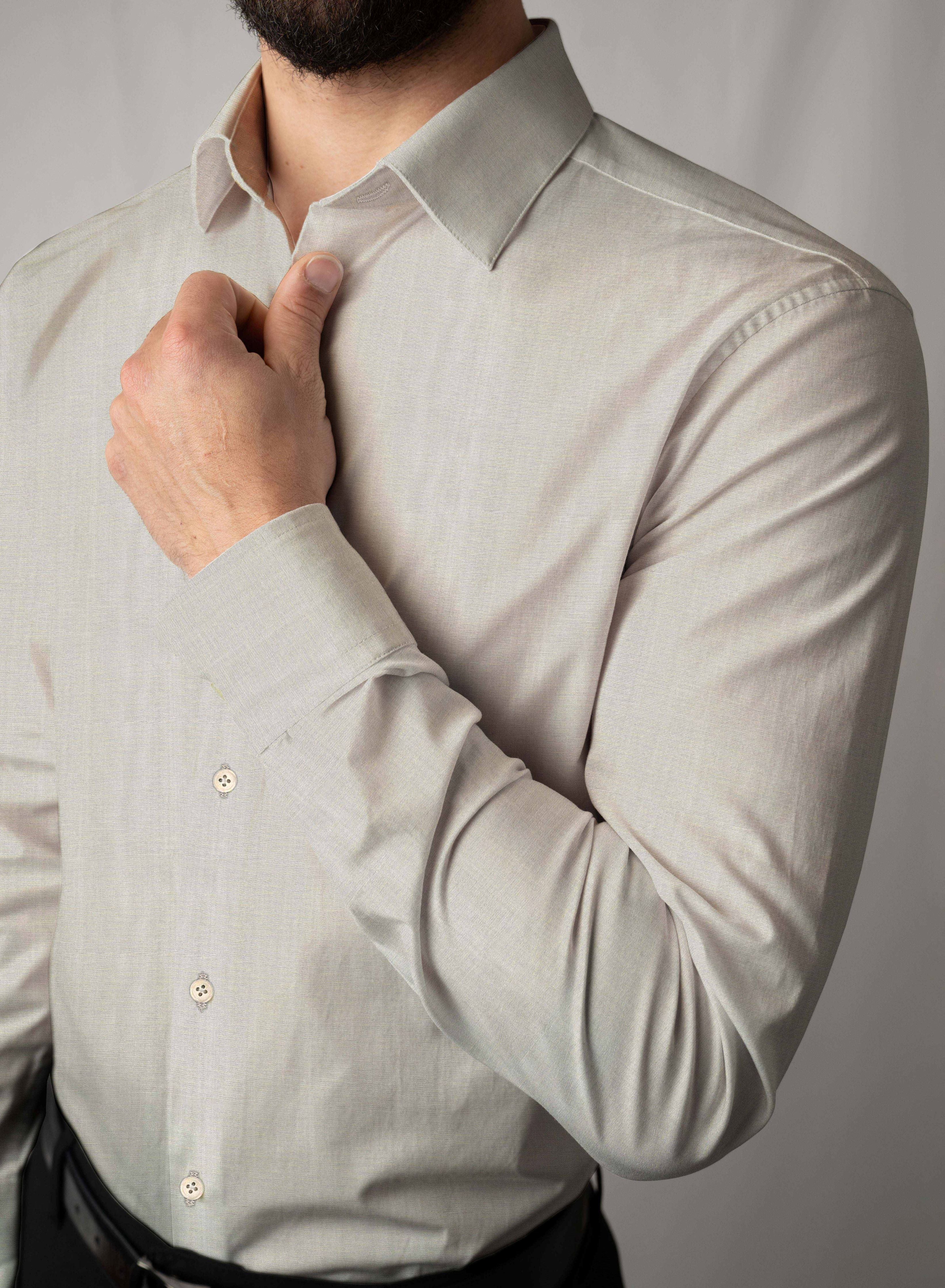 Custom Fitted Dress Shirt - Light Khaki Stretch Cotton (CM0297)