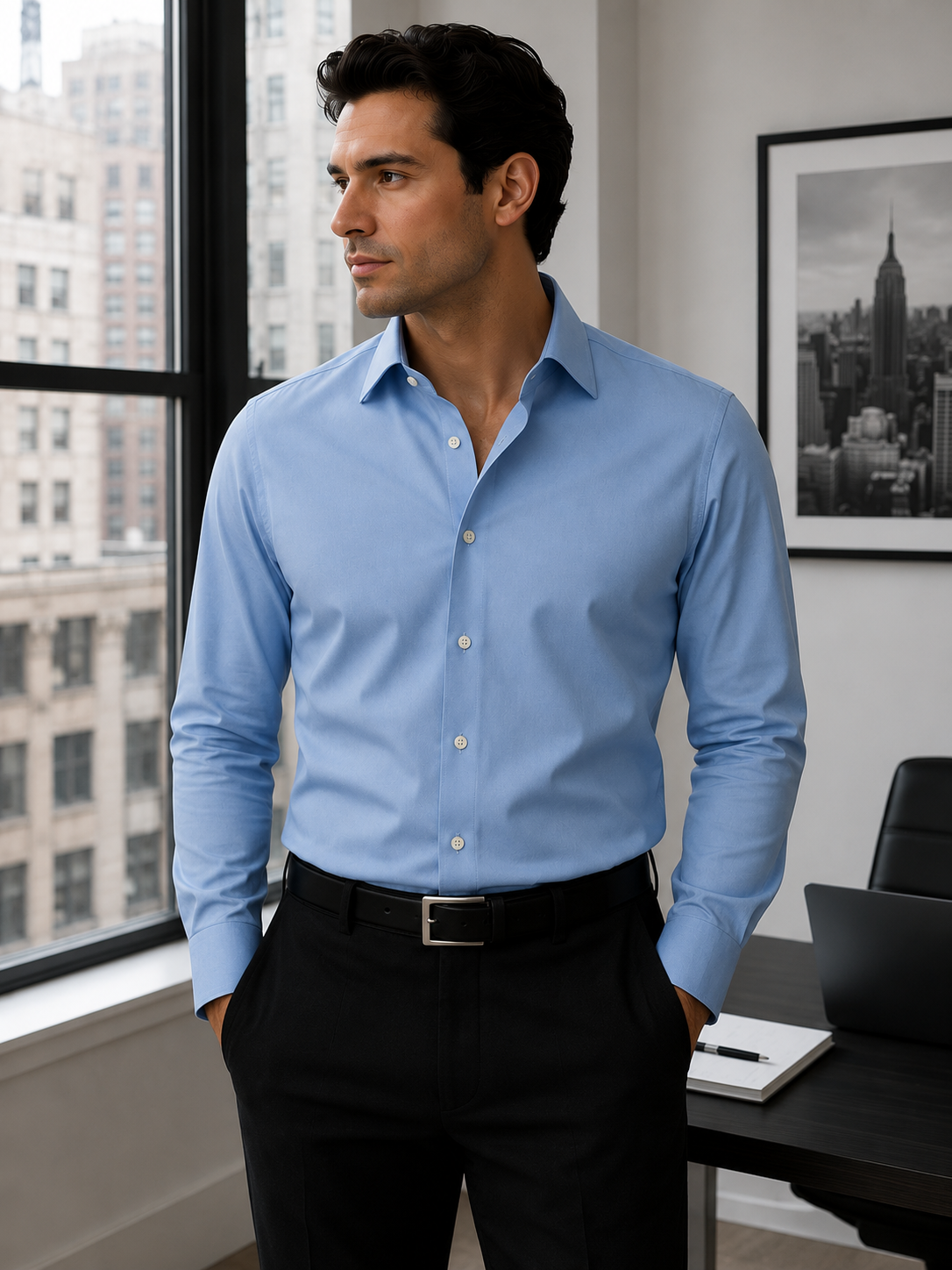 Cavalry Twill Ceylon Blue Wrinkle Free 100's Count Dress Shirt (#cc1002)