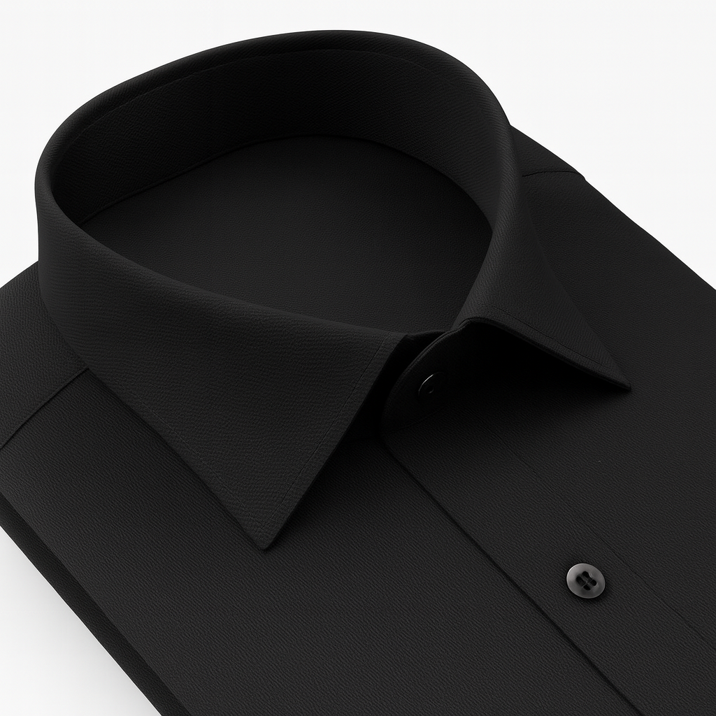Black Solid Stretch Cotton - Custom Tailored Dress Shirt