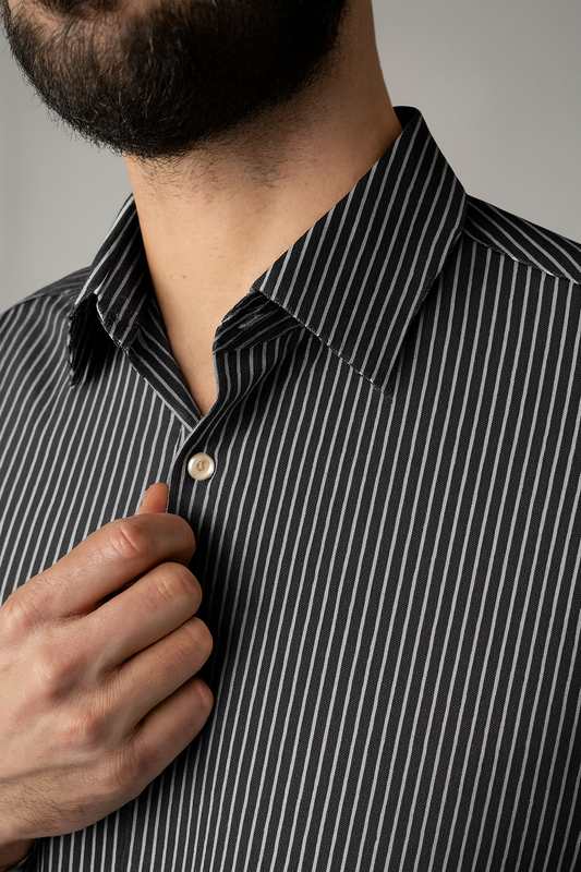 High Counts Sateen Finish Black Stripe Monogrammed Custom Tailored Shirt (CC131)