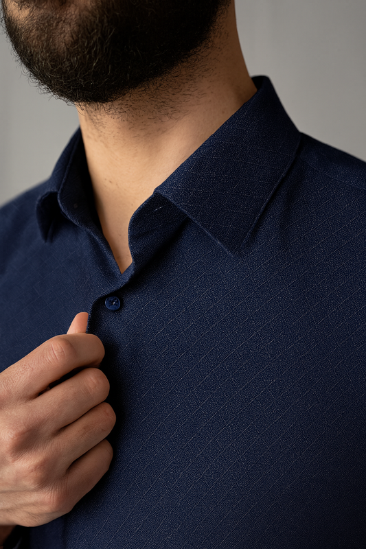 Navy Blue Net, 100% Cotton, Men's Monogrammed Custom Tailored Shirt (#CC128)
