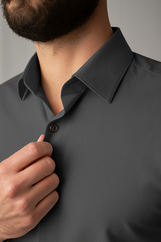 Grey Solid Stretch Cotton #cc44, 100% Cotton, Men's Monogrammed Custom Tailored Dress Shirt