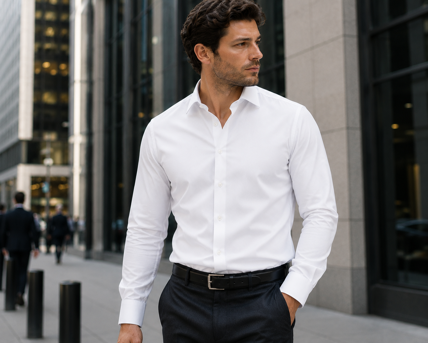 Custom Fitted Dress Shirt - White Stretch Cotton (CM0297)