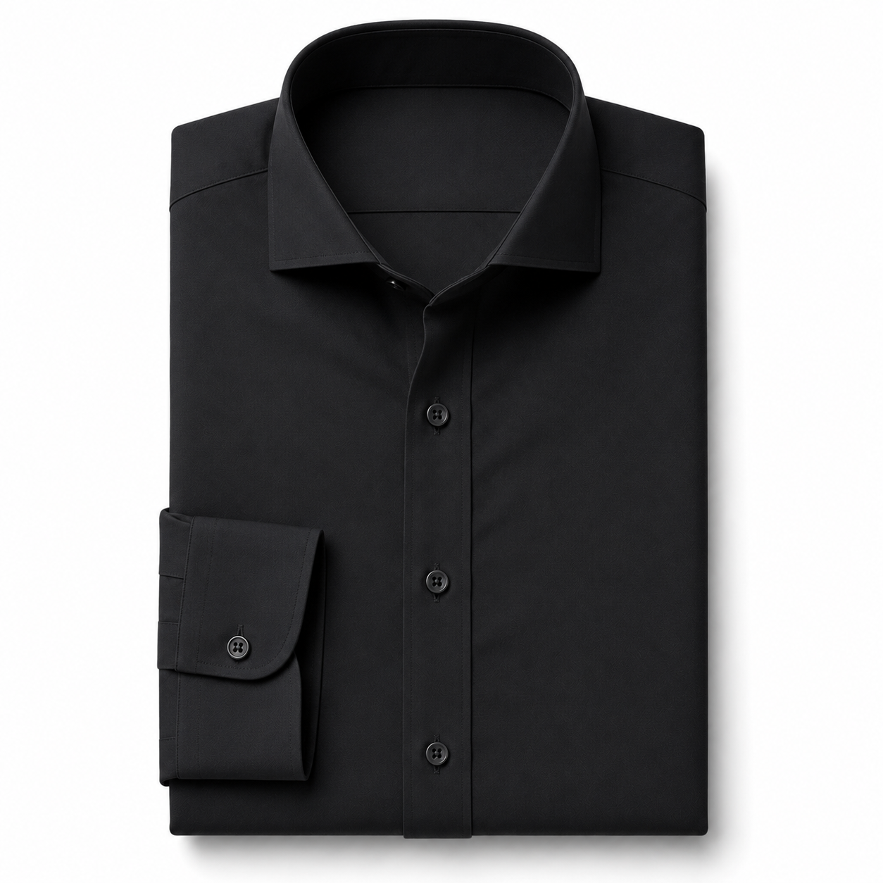 Black Solid Stretch Cotton - Custom Tailored Dress Shirt