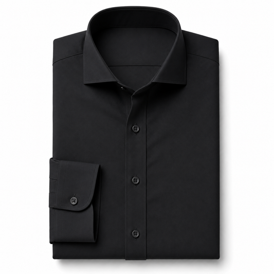 Black Solid Stretch Cotton - Custom Tailored Dress Shirt