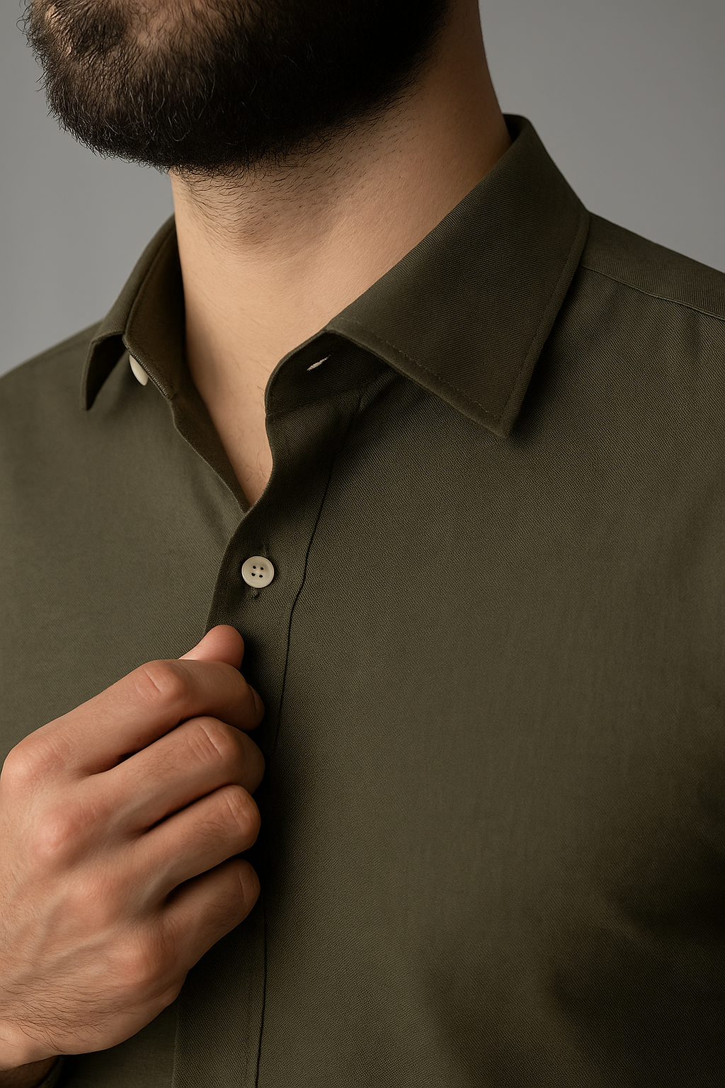 Custom Fitted Dress Shirt - Olive Cotton (CM0297)