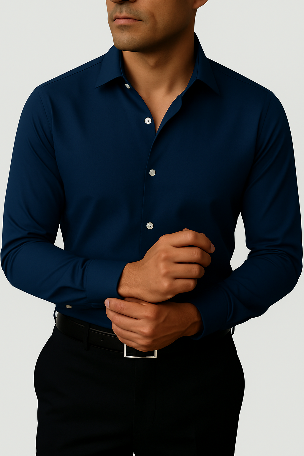 Wrinkle Free Cotton Stretch Light Navy Dress Shirt (Item cc72)