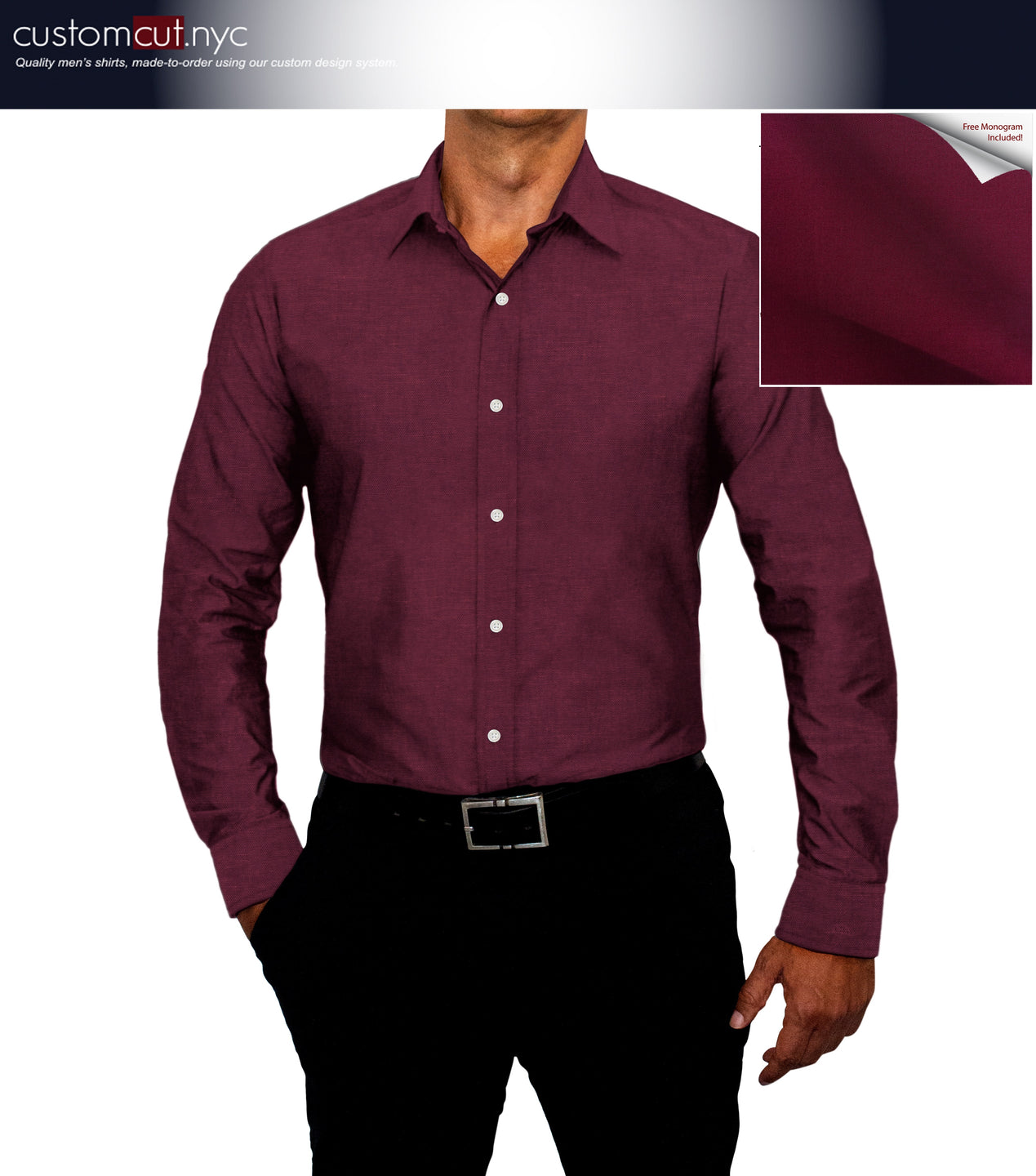 Wrinkle Free Cotton Stretch Burgundy Dress Shirt (Item cc71