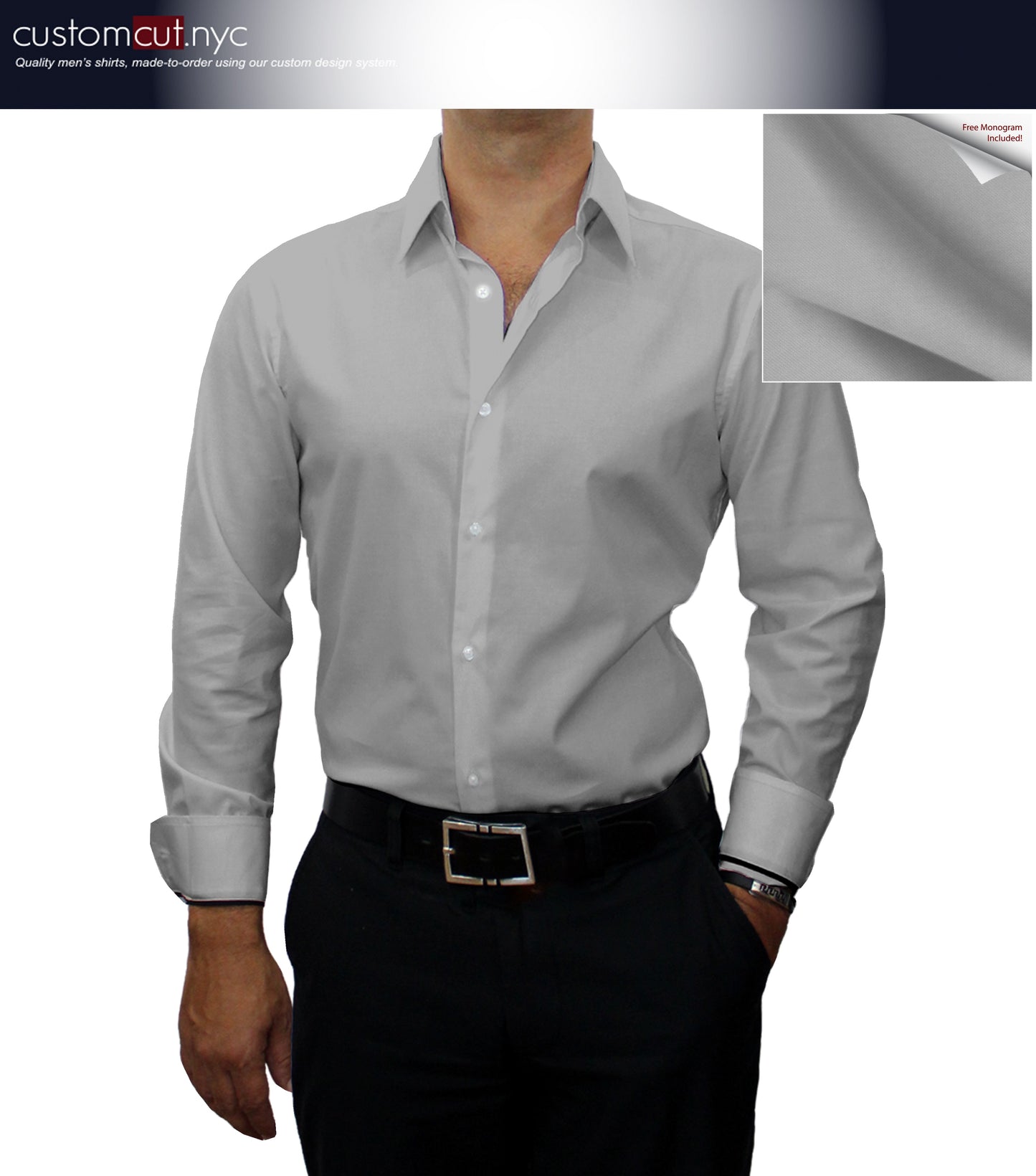 Mini Oxford Grey Non Iron Solid Custom Dress Shirt (#cc58)