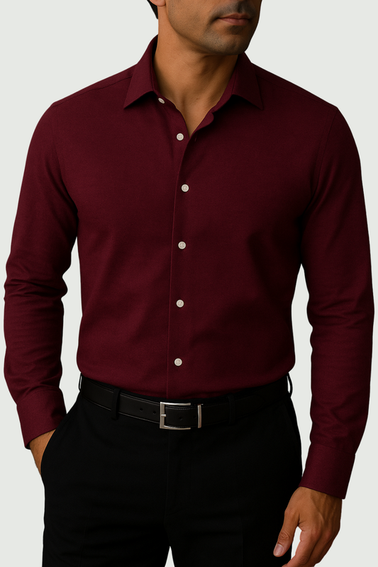 Wrinkle Free Cotton Stretch Burgundy Dress Shirt (Item cc71)