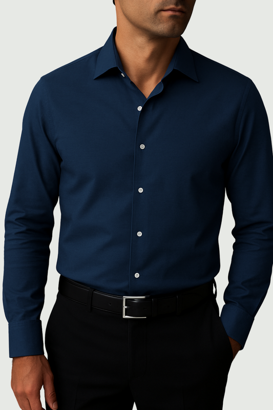 Wrinkle Free Cotton Stretch Light Navy Dress Shirt (Item cc72)