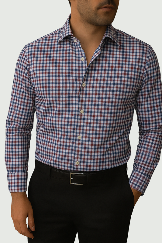 Super Soft Med Check Blue Purple White  Fine Counts Cotton Custom Monogrammed Dress Shirt (#094BPR)