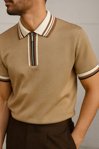 Bruno Milan SS Zip Polo Camel | CustomCut NYC