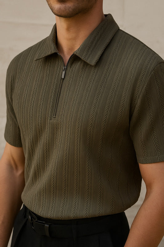 Bruno Copenhagen SS Zip Textured Polo Bungee Cord
