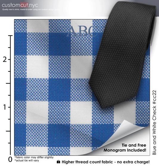 Tie Set, Blue and White Check #cc22, Men's Custom Dress Shirt.