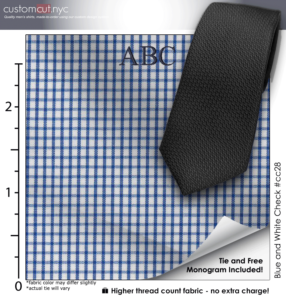 Tie Set, Blue and White Check #cc28, Men's Custom Dress Shirt.