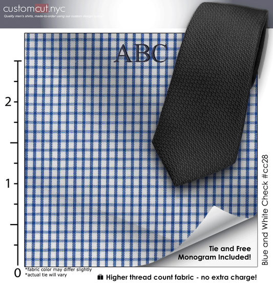 Tie Set, Blue and White Check #cc28, Men's Custom Dress Shirt.