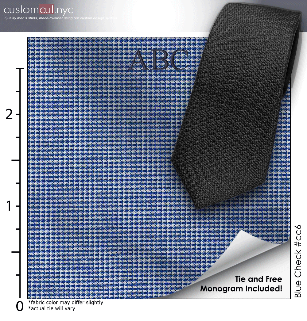 Tie Set, Blue Check #cc6, 100% Cotton Men's Monogrammed Custom Dress Shirt.