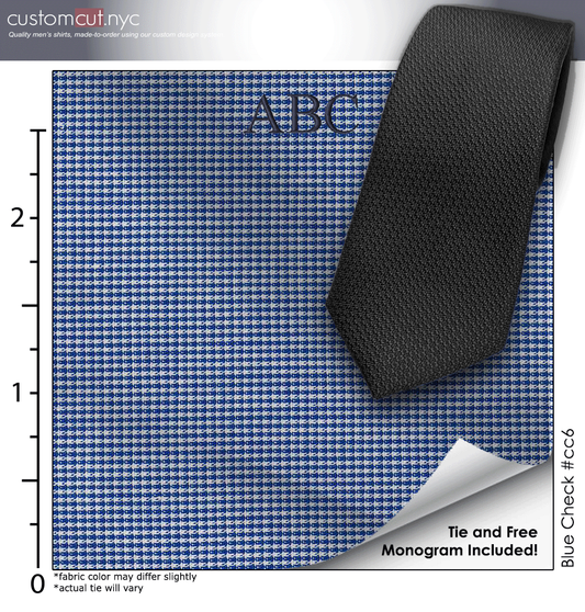 Tie Set, Blue Check #cc6, 100% Cotton Men's Monogrammed Custom Dress Shirt.