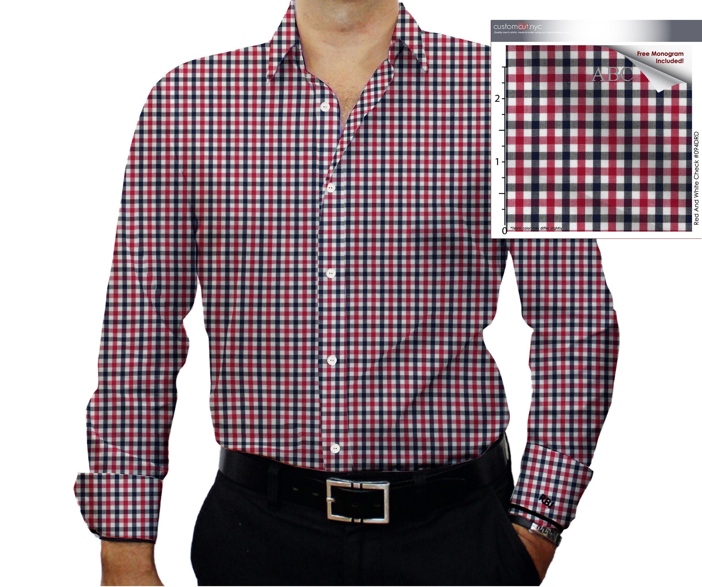 Super Soft Med Check Deep Red Black Fine Counts Cotton Custom Monogrammed  Dress Shirt (#094DRD)
